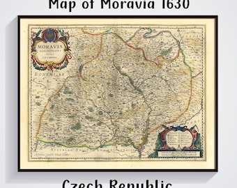 Map of Moravia 1630, Czech Republic Old Map, Vintage Map Poster, Historic Map of Czech Republic, Kingdom of Bohemia old map poster, Wall Art
