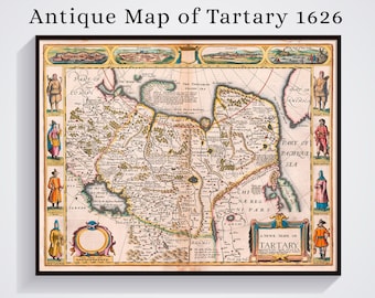 Antique Map of Tartary - John Speed 1626 Poster, Tataria, Asia Vintage map, Russia Old map, Central Asia Historical Map, Wall Decor Print
