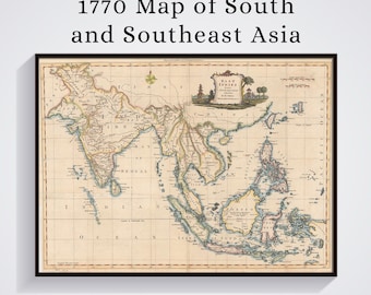 1770 Map of South and Southeast Asia, Antique Map, Wall Print, Home Decor, Vintage Map, East Indies, India, Indonesia 18th Century Map