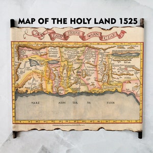 Oude kaart van het Heilige Land, 1525 Kaart van het Heilige Land door Lorenz Fries, antieke kaarten van het Midden-Oosten en het Heilige Land, Tabu. Terre Sanctae