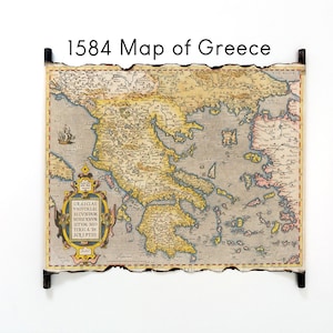 1584 Karte von Griechenland und der Ägäis von Abraham Ortelius auf Handgemachter Schriftrolle, Vintage Karte von Griechenland, Historische Karte von Griechenland, Alte Karte