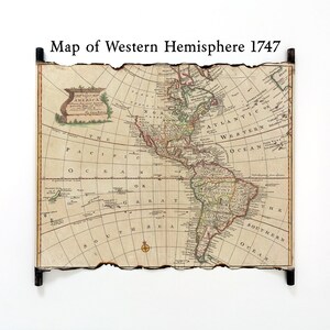 1747 Bowen-Karte von Nordamerika und Südamerika, antike Karte der westlichen Hemisphäre, alte Karte von Amerika, Vintage-Karte aus der Kolonialzeit