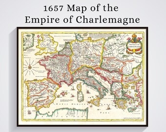 1657 Map of the Empire of Charlemagne, Europe Old Map Poster, Wall Print, Vintage Europe Map, 17th Century Map of Europe Home Decor