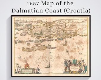 1657 Map of the Dalmatian Coast - Jan Jansson - Croatia Map, Wall Decor Print, Old Map of Croatia (Hrvatska) Poster, Europe Wall Art