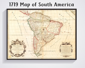 1719 Map of South America by Nicolas Sanson, Wall Art, Home Decor Poster, 18th Century South America, Vintage Map of America Print