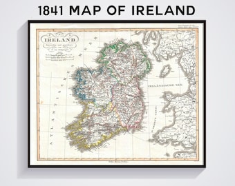 1841 Map of Ireland published by Justus Perthes, Wall Art, Home Decor, Ireland Poster, Vintage Map Print, 19th Century Ireland