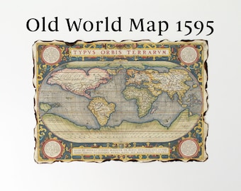 1595 Vintage World Map by Abraham Ortelius, Theatrum Orbis Terrarum - Typus Orbis Terraru, Old World Map, First modern World Atlas