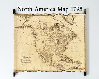 Vintage Map of North America 1795, General Map of North America drawn from the best surveys, Old USA Map, Antique America Map