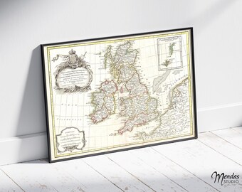 1771 Map of the British Isles England, Scotland, Ireland, UK, 18th Century map, Wall Print, Old map of United Kingdom, Great Britain Map