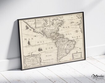 Map of America  1640, Map of the New World 17th Century - America noviter delineate, Wall Print, Map Poster, Vintage Map of America Print