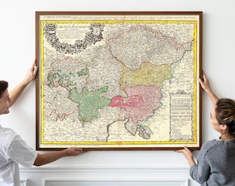 1747 Map of Austria and Bohemia (Czech Republic) by Homann, 18th Century Vintage Map, Old Bohemia Map Poster, Antique Austria Map Wall Art