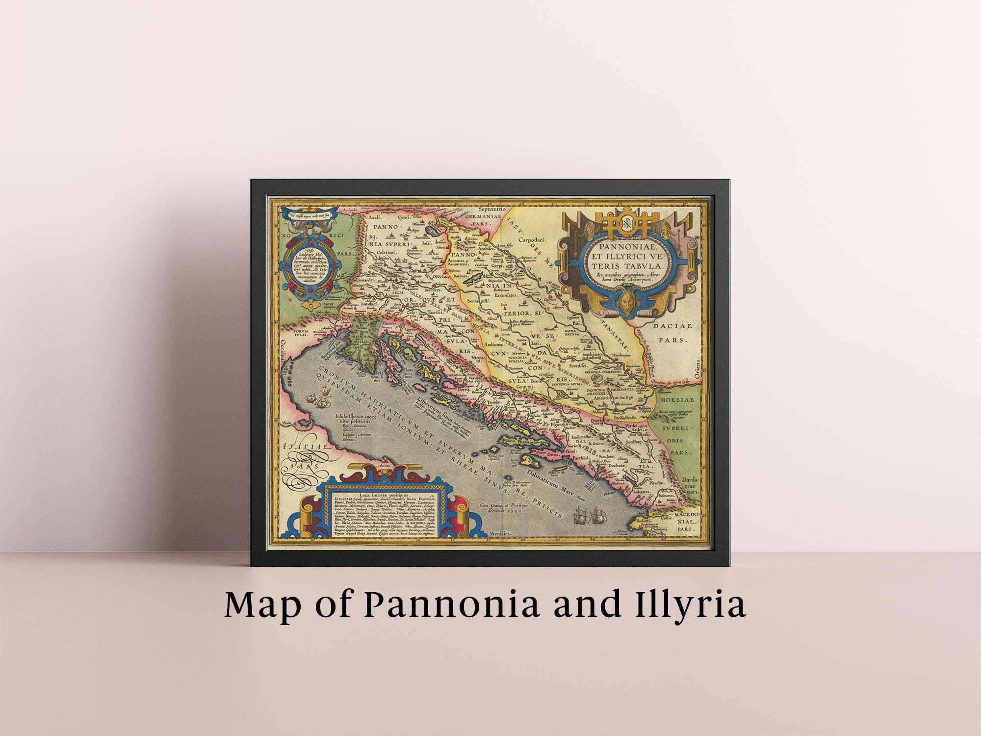 Map of Pannonia and Illyria 1590, Old Map of Southeastern Europe ...