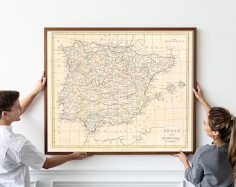 1799 Map of Spain and Portugal by Clement Cruttwell, 18th Century Vintage Map, Old Portugal Map Poster, Antique Spain Map, Wall Art Decor