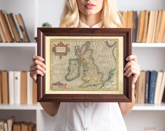 Ancient Map of Great Britain 1609 by Gerardi_Mercatoris - Atlas Minor, Anglia Scotia et Hibernia Great Britain, United Kingdom Old Map Print