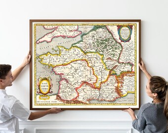 1657 Jansson Map of France or Gaul in Antiquity, Map Poster, Wall Print, 17th Century French Map, Old map of France, Vintage Map Galliae