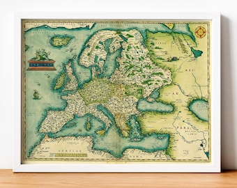 Europe Old Map 1572, Antique Europe Map, Vintage Map of Europe by Abraham Ortelius 1572 Europa Ortelius, Europe Atlas, Historical Map