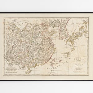 Mapa de China y Japón 1786 por el cartógrafo Samuel Dunn, China, dividida en sus grandes provincias y las islas de Japón, mapa de carteles, desplazamiento