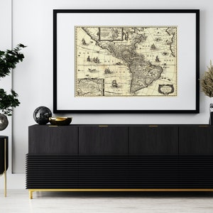 17th Century Map of the Americas, alte Karte von Amerika von Jodocus Hondius c.1640., America noviter delineata, Vintage Amerika Karte, Antik