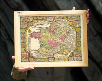 Beautiful Vintage Map of France 1760, map is dedicated to Louis the Great, Sun King, Wall Art, Home Decor Poster, Old French Map