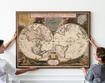 1695 Map of the Northern and Southern Hemispheres, Old map of the World, 17th Century World Map, Wall Art, Home Decor Poster, Antique Map