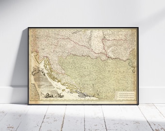 1788 Map of the Western Balkan, Wall Art, Home Decor, Croatia, Serbia, Slovenia, Bosnia and Herzegovina, Albania old map, Dalmatia, Istria