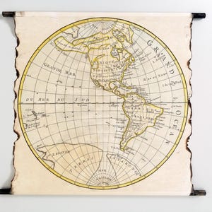 1785 Mapa vintage de América del Norte y América del Sur en pergamino hecho a mano, 1785 Amerique, Clouet, De L'Amerique en General., Mapa antiguo de América
