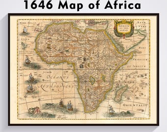 Africa Old Map of Africa - 1646 Africae nova Tabula by Jan Jansson, Wall Decor, Art Poster, Antique map of Africa 17th Century, Wall Print