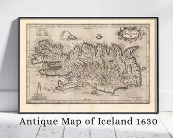 Antique Map of Iceland 1630, Wall Art, Home Decor Poster, Islandia Map, Snowland old Map, Iceland Vintage Map Poster, Historic Map Print