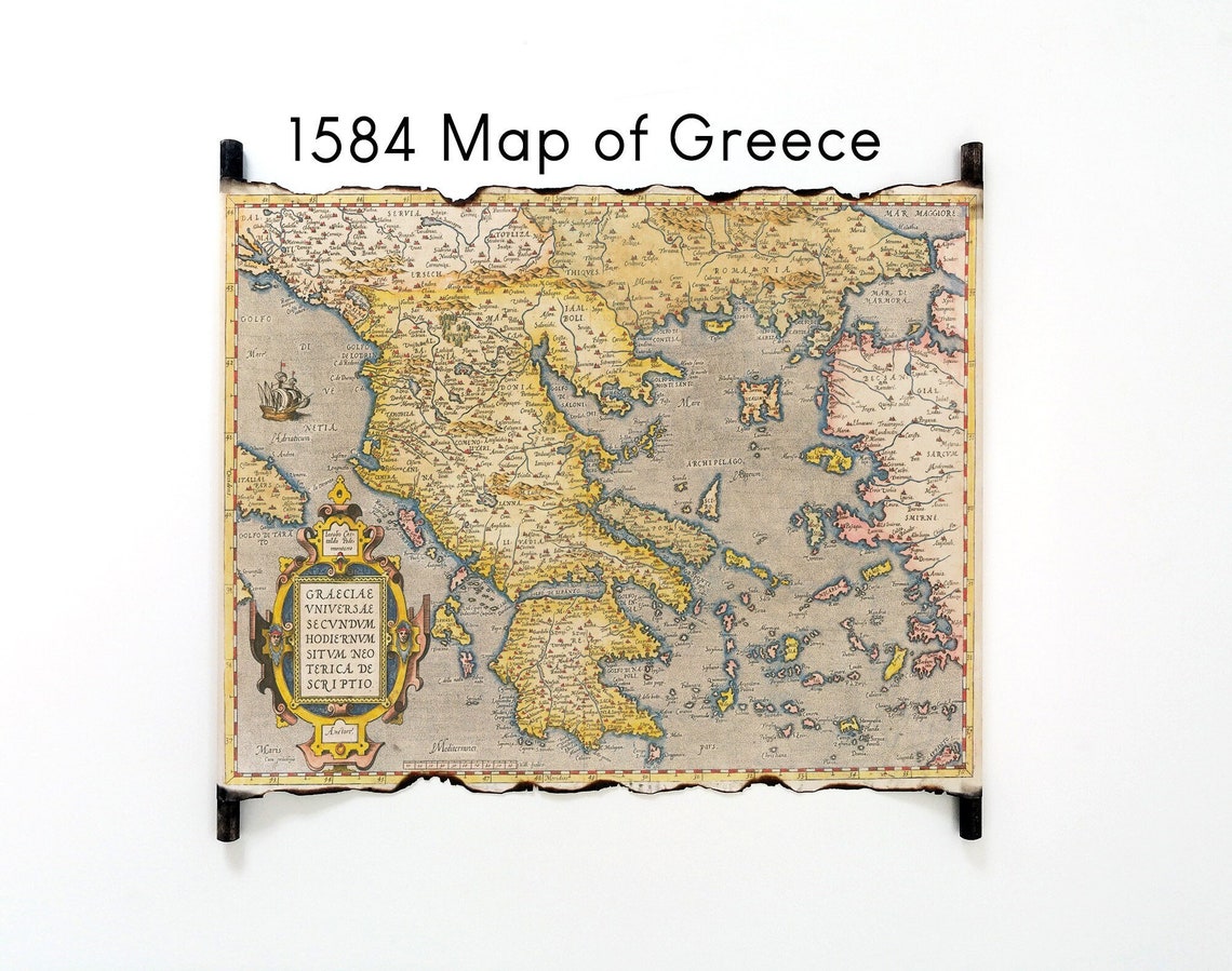 1584 Map of Greece and the Aegean Sea by Abraham Ortelius on Handmade ...