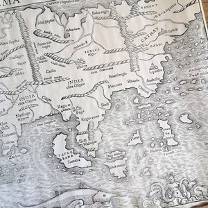 Old Map of Asia 1540 on Handmade Scroll, India Extrema XIX Nova Tabula ...