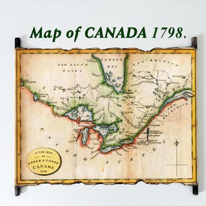Mapa antiguo de Canadá de 1798. Nuevo mapa del Alto y Bajo Canadá de 1798. Mapa antiguo de Canadá. Mapa antiguo de América del Norte. Mapa histórico de Canadá del siglo XVIII.