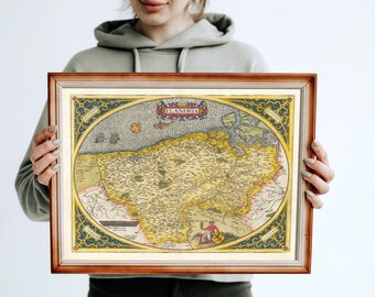 Flandria (Vlaanderen Flanders) 1584 Map by Abraham Ortelius, Antique Belgium Map Poster, Map of Flanders, County of Flanders Vintage Map