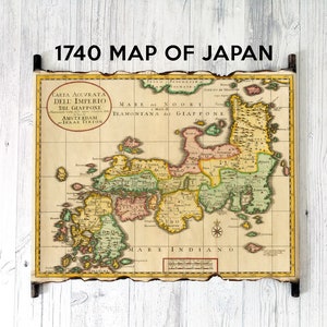 1740 Mapa de Japón en pergamino hecho a mano, Mapa antiguo de Japón, Mapa antiguo de Japón 1740, Mapa vintage de Japón, Mapa histórico de Japón, Mapa antiguo de Japón