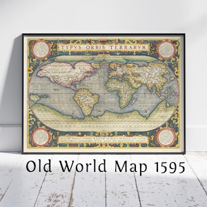 Carte de l'ancien monde 1595. Theatrum orbis Terrarum - Typus orbis terrarum, premier atlas du monde moderne par Abraham Ortelius, carte du monde du 16e siècle