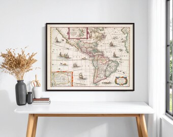 America Old Map  1631, 17th Century Map of the New World , Vintage Map of America, America noviter delineate, Wall Print, Map Poster