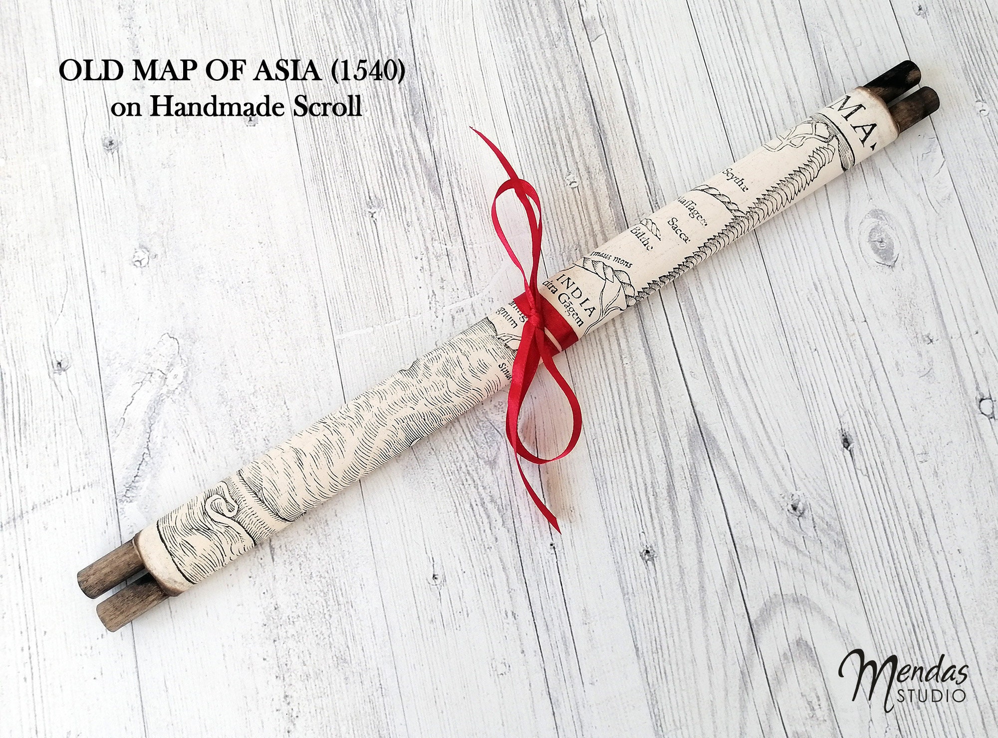 Old Map of Asia 1540 on Handmade Scroll, India Extrema XIX Nova Tabula ...