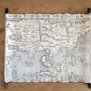 Old Map of Asia 1540 on Handmade Scroll, India Extrema XIX Nova Tabula ...