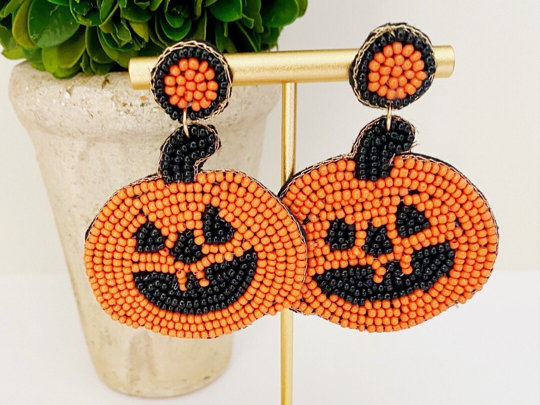 Halloween Statement Earrings Orange and Black Beaded Etsy