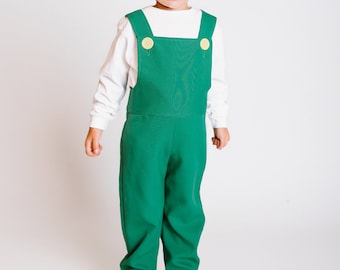 Fire Luigi Green Overalls ONLY, Unisex, Halloween Costume, Fire Luigi Cosplay, Mario Bros Party Outfit