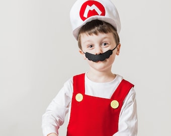 Fire Mario Costume Kids, Power Up 4 Piece Video Game Outfit.