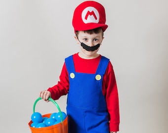 Super Mario Bros Costume 4 Piece Set, Mario Party Outfit For Kids.