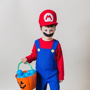 Super Mario Bros Costume 4 Piece Set, Mario Party Outfit For Kids, Birthday Gift For Boys.