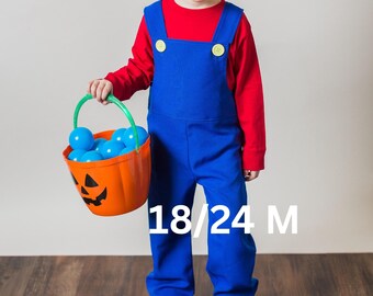 Super Mario Bros Costume 18/24 Months, Blue Overalls ONLY, Party Outfit For Boys, Mario, And Luigi Costume, Birthday Gift For Little Boys.