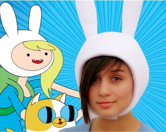 Adventure Time Hat, Fionna Cosplay Hat, White Bunny Ears Hat, Free Shipping.