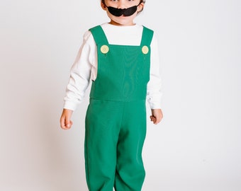 Fire Luigi Kids Costume, 4 Piece Set, Rare Mario Character Outfit, Video Game Party & Halloween Costume.