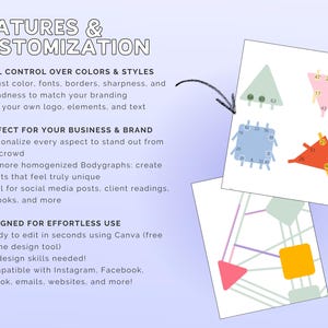 May include: Image showcasing features and customization options. Includes text: "FEATURES & CUSTOMIZATION", "FULL CONTROL OVER COLORS & STYLES", "PERFECT FOR YOUR BUSINESS & BRAND", and "DESIGNED FOR EFFORTLESS USE". Also shows examples of charts with numbers.