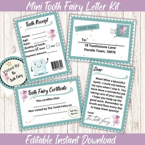 MINI Tooth Fairy Letter & Sobre Kit para niños / Edición INSTANTÁNEA / Certificado de Diente Perdido / Recibo / Imprimible / Paquete / Pequeño / Lindo