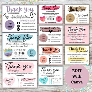 10 Small Business Thank You Cards | Instant Download | Package Inserts | Appreciation Notes | Canva Template | Printable | Editable Bundle