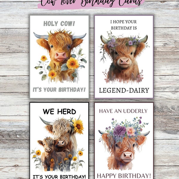 Printable Birthday Cards | Funny | Cow Lover | Punny | Instant Download | Digital Greeting Card | Gift | DIY | Special Occasion | Cute