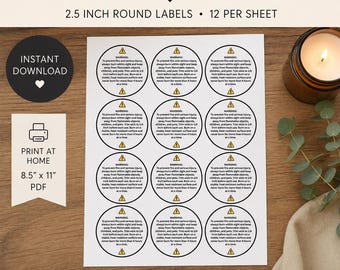 Kerze Warnschilder | Druckbare Etiketten | 2,5-Zoll-Etiketten | Sicherheit Aufkleber | Label Vorlage | Digitale Etiketten | DIY Herstellung | Verpackung